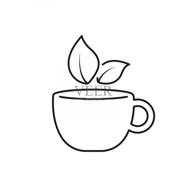 茶與葉線圖標(biāo)，草藥天然茶的概念。有機(jī)抹茶健康和放松。孤立矢量圖插畫圖片素材