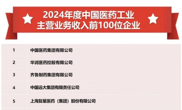 2024年度中国医药工业主营业务前100位企业
