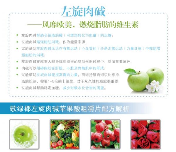 歌绿郡左旋肉碱苹果酸咀嚼片0.7g*80粒