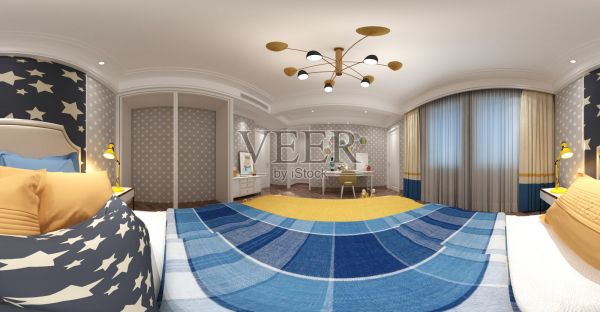 現(xiàn)代酒店房間的3d渲染，360度視圖照片攝影圖片