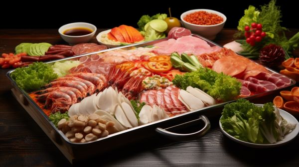 一桌豐盛的火鍋食材擺放在桌子上（商業(yè)使用）.png