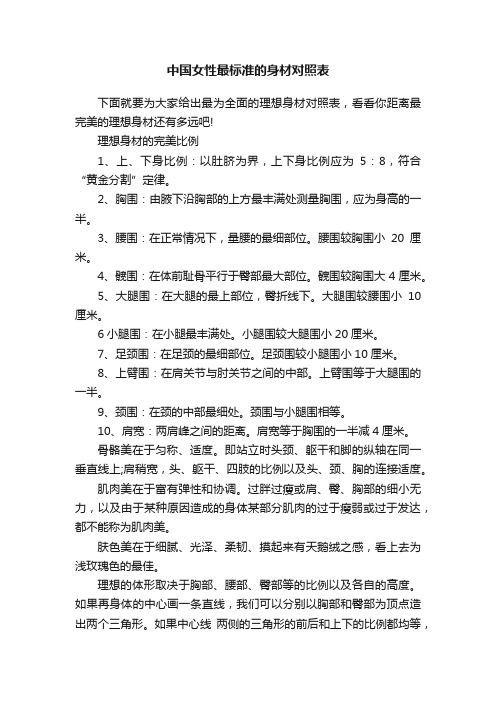 中國女性最標(biāo)準(zhǔn)的身材對(duì)照表