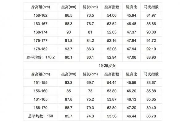 腿長對照表
