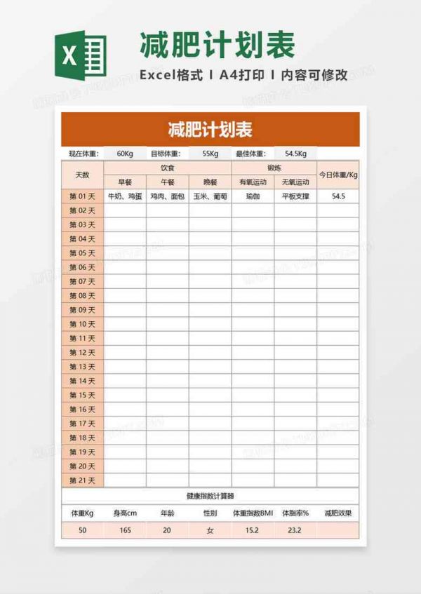 減肥計劃表格詳細：男生專用模板與范本格式