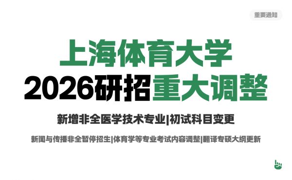 上海体育大学2026年考研专业调整、停招及初试科目变更速看!