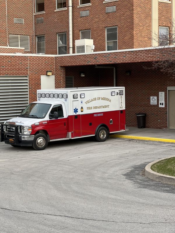 Ambulance at the Medina Memorial Hospital ER entrance.