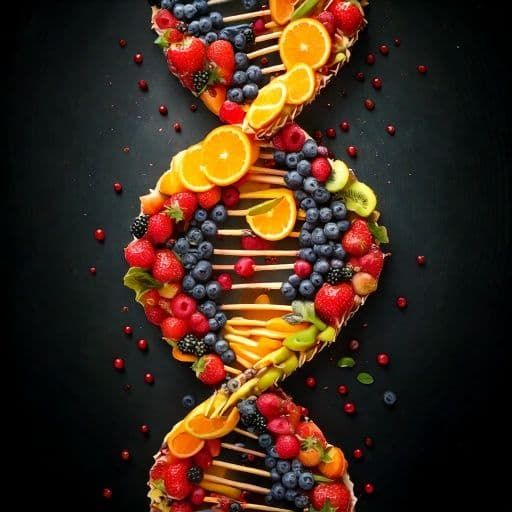 "DNA helix made of healthy food" by Adobe, Adobe Firefly, 2024