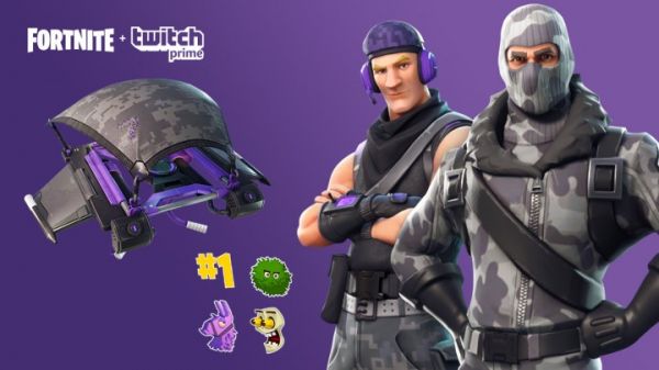 Fortnite and Twitch promotional material with two characters from the game.