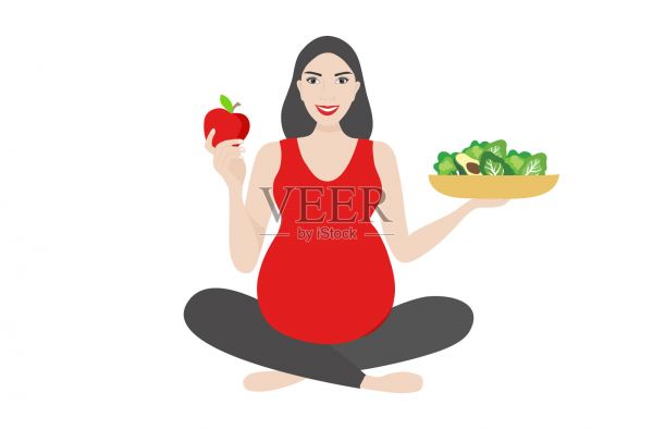 孕妇吃健康食品矢量图。母亲关怀理念插画图片素材