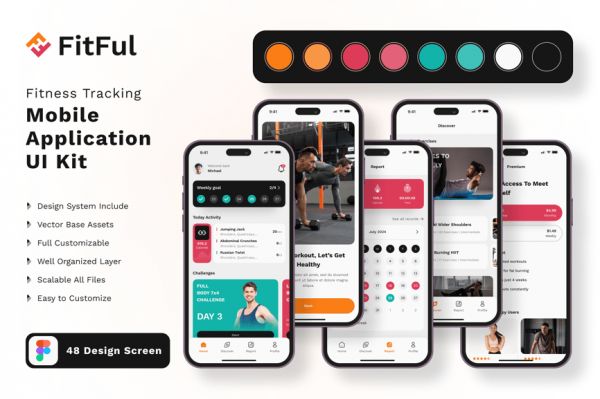 健身追踪相关移动APP UI KIT素材包