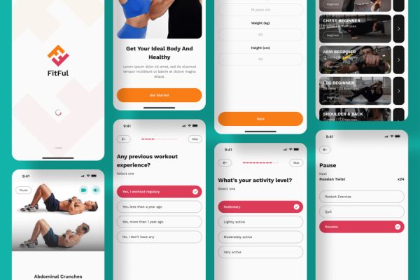 健身追踪相关移动APP UI KIT素材包