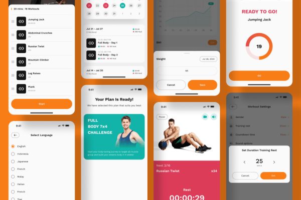 健身追踪相关移动APP UI KIT素材包