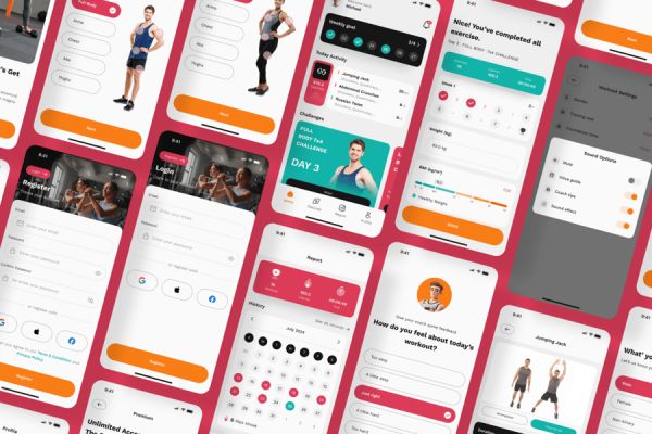 健身追踪相关移动APP UI KIT素材包