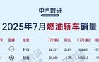 2025年7月燃油车销量排行榜（轿车/SUV）