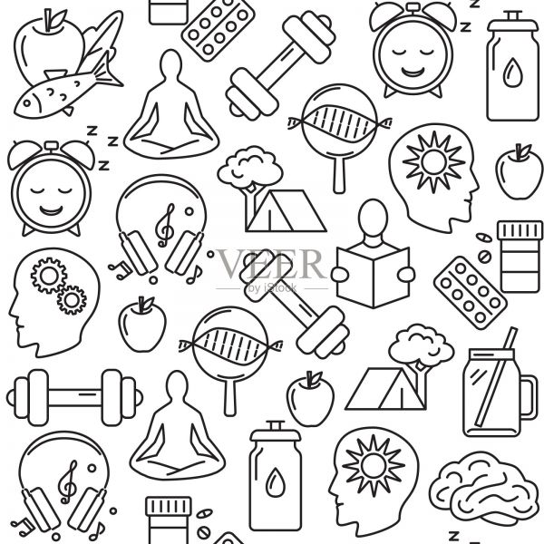 健康改善理念无缝模式，线条风格插画图片素材