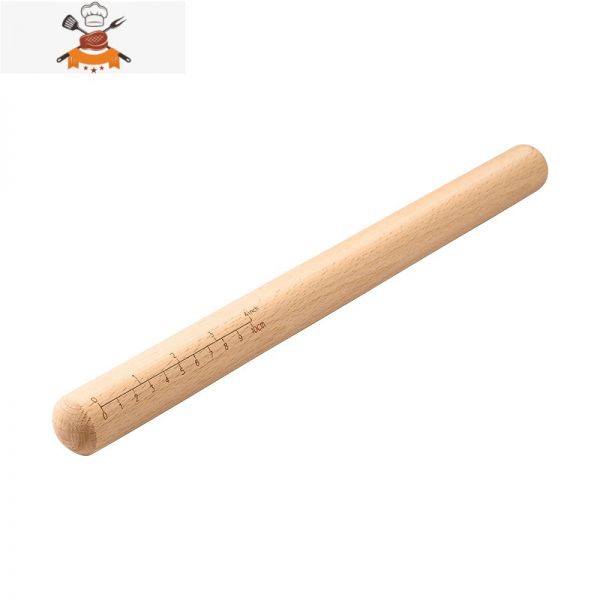 實(shí)木帶刻度趕面棍桿面棒圓頭家用小不沾餃子皮器搟面杖