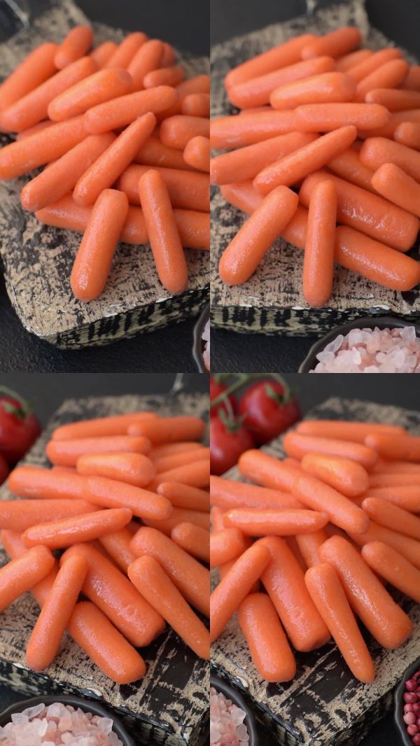 去皮迷你小胡萝卜作为素食料理的原料