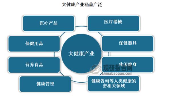 大健康產(chǎn)業(yè)是圍繞滿足身體、精神、環(huán)境等各類(lèi)健康需求的所有產(chǎn)業(yè)總稱(chēng)，包括醫(yī)療產(chǎn)品、保健用品、營(yíng)養(yǎng)食品、醫(yī)療器械、保健器具、休閑健身、健康管理、健康咨詢(xún)、體育健身、等多個(gè)與人類(lèi)健康緊密相關(guān)的生產(chǎn)和服務(wù)領(lǐng)域。