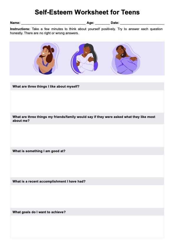 Self Esteem Worksheets For Teens