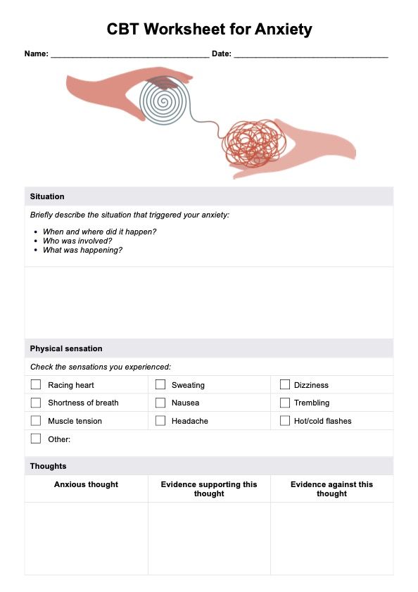 CBT Worksheet for Anxiety