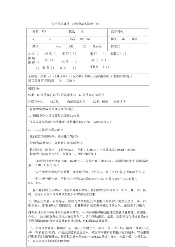 醫(yī)學(xué)營養(yǎng)減重輕斷食膳食方案_第1頁