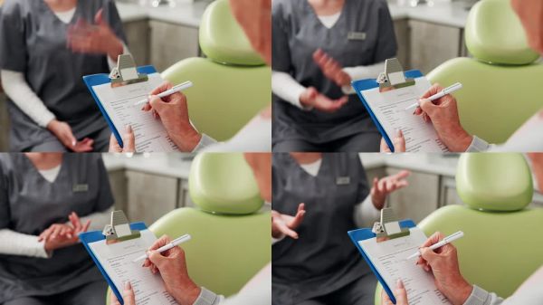 患者、健康和手寫醫(yī)療報告，用于病史、牙科保險和個人填寫申請。咨詢、夾板和診所的文件，關(guān)注健康、牙醫(yī)或