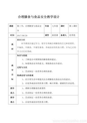 《第3節(jié) 合理膳食與食品安全》教學(xué)設(shè)計(jì)(安徽省市級(jí)優(yōu)課).doc