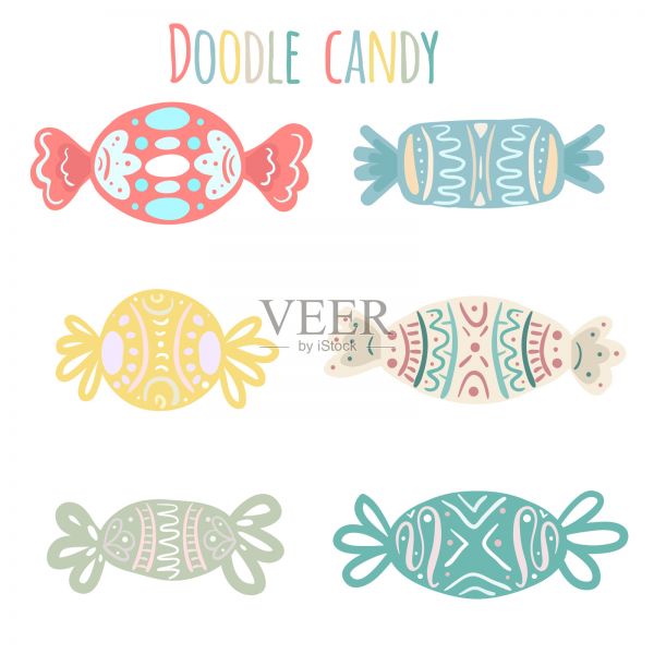 一套各種形狀的卡通多色節(jié)日糖果。插畫圖片素材