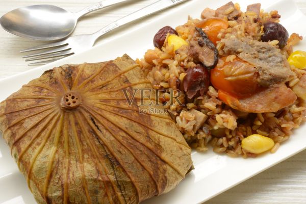 荷葉包飯，泰國菜。照片攝影圖片