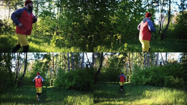 快乐的男人准备晨跑。活力充沛的中年男子在公园准备晨间锻炼。