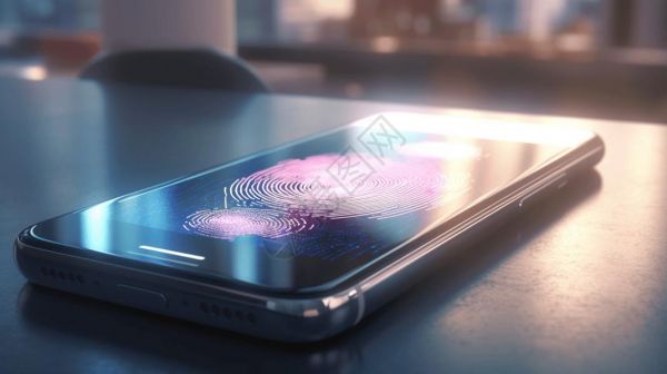 360度扫描仪背景智能手机上的指纹扫描设计图片