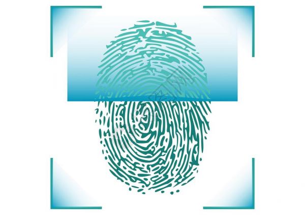 360度扫描仪背景蓝色指纹识别符号设计图片