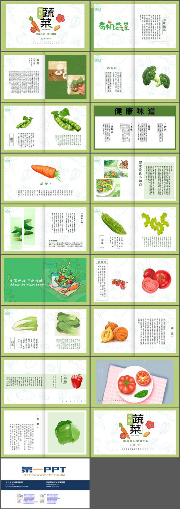 “健康生活”绿色有机蔬菜介绍PPT模板