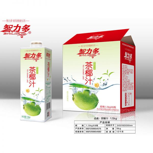 智力多茉莉龙井茶椰汁风味饮料1.5kgx6瓶