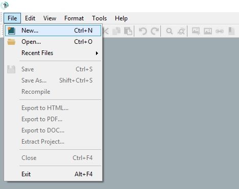 创建新 CHM 文件菜单