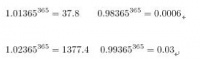 数学中常常能折射出人生智慧。下列选项与算式体现的道理一致的是：1.01365=37.8 0.98365=0.00061