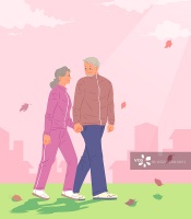 心理健康，老年夫妇，医疗保健，健康生活，散步，手牵手，一起正版高清图片下载