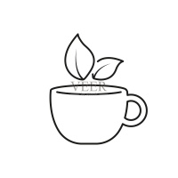 茶与叶线图标，草药天然茶的概念。有机抹茶健康和放松。孤立矢量图图片